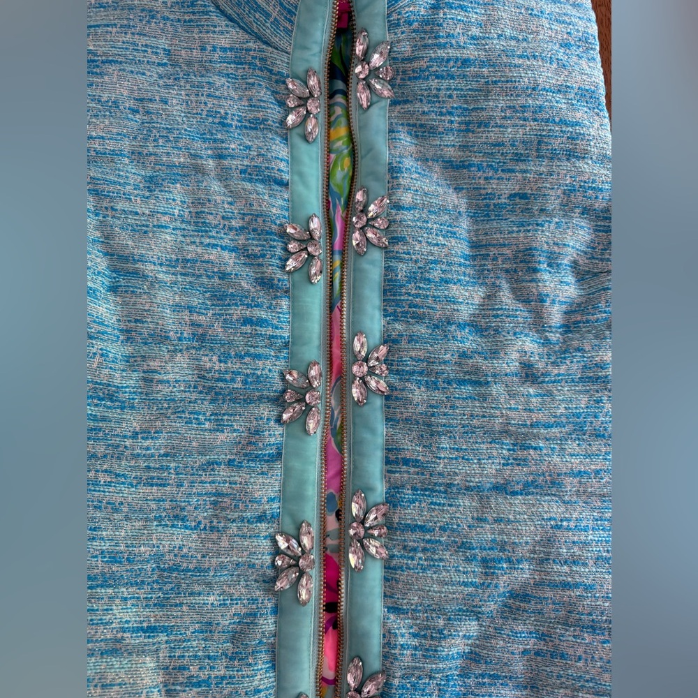 Lilly Pulitzer Noella Embellished Vest SZ M Turquoise Oasis Resort Boucle - Picture 8 of 16